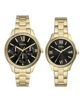 Fossil His and Hers Multifunction Gold-Tone Stainless Steel Watch Box Set, 42mm 38mm - Gold