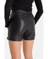 Furniq Uk Women's Black Leather Shorts, Leather Biker Shorts