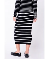 Women's Stripe Knit Midi Skirt