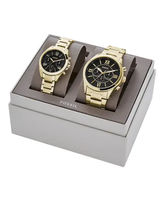 Fossil His and Her Chronograph Gold-Tone Stainless Steel Watch Gift Set, 36mm 48mm - Gold