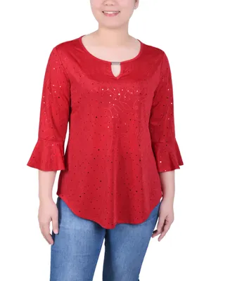 Ny Collection Women's 3/4 Bell Sleeve Top with Hardware