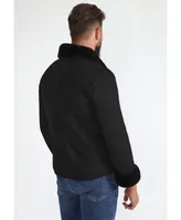 Men's Sheepskin Bomber Jacket, Black Suede with Black Wool