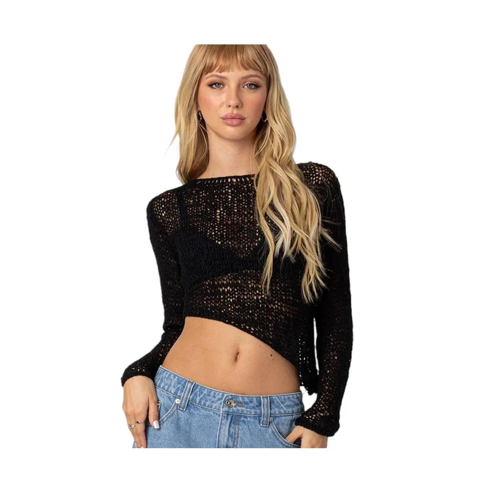 Women's Sheer loose knit asymmetric top