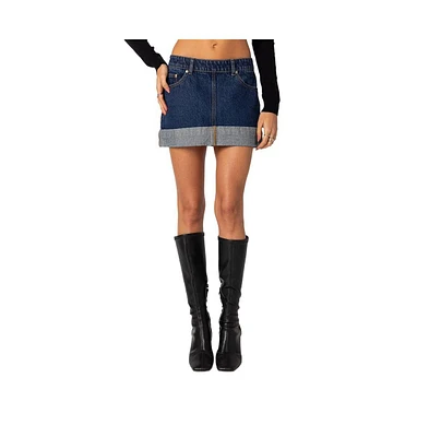 Women's Off duty folded denim mini skirt