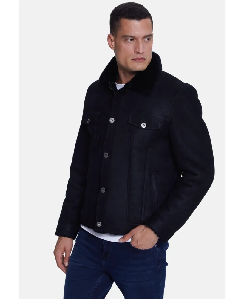 Men's Casual Jacket, Washed Black With Wool