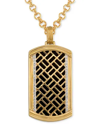 Esquire Men's Jewelry Onyx & Diamond (1/4 ct. t.w.) Brick Pattern Dog Tag 22" Pendant Necklace in 14k Gold