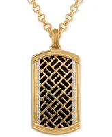 Esquire Men's Jewelry Onyx & Diamond (1/4 ct. t.w.) Brick Pattern Dog Tag 22" Pendant Necklace in 14k Gold