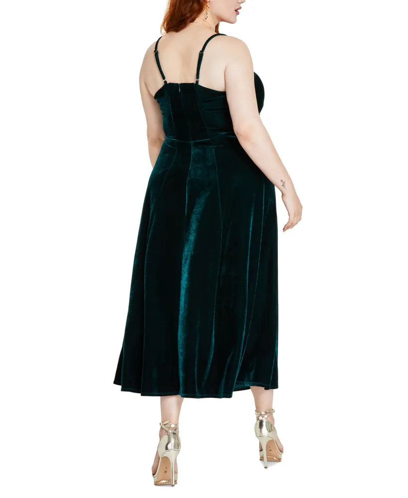 Taylor Plus Size Velvet Empire-Waist Sleeveless Midi Dress