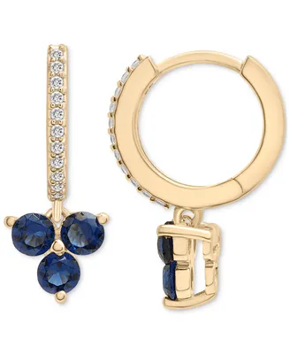Lab-Grown Blue Sapphire (7/8 ct. t.w.) & Diamond (1/20 ct. t.w.) Dangle Huggie Hoop Earrings in 14k Gold-Plated Sterling Silver