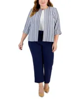 Kasper Plus Size Striped Open Front Blazer Stretch Crepe Ankle Pants