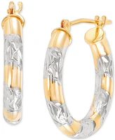 Textured Two-Tone Tube Small Hoop Earrings in 14k Gold, (3/4") - Tw0