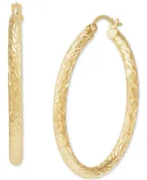 Textured Hoop Earrings in 14k Gold, 1 3/8 inch