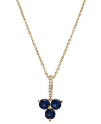 Lab-Grown Blue Sapphire (1-1/10 ct. t.w.) & Diamond (1/20 ct. t.w.) Trillium 18" Pendant Necklace in 14k Gold-Plated Sterling Silver