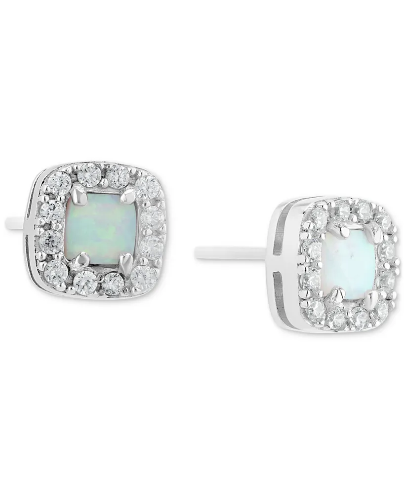 Giani Bernini Simulated Opal (1/5 ct. t.w.) & Cubic Zirconia Square Halo Stud Earrings in Sterling Silver, Created for Macy's