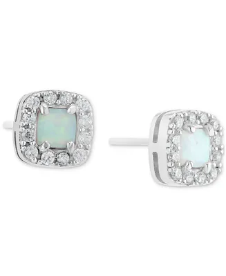Giani Bernini Simulated Opal (1/5 ct. t.w.) & Cubic Zirconia Square Halo Stud Earrings in Sterling Silver, Created for Macy's