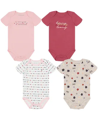 Tommy Hilfiger Baby Girls Print-Logo Short Sleeve Bodysuits, Pack of 4