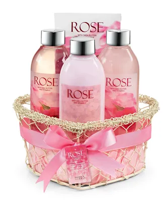 Freida and Joe Rose Fragrance Bath & Body Spa Love Basket Set Luxury Body Care Mothers Day Gifts for Mom