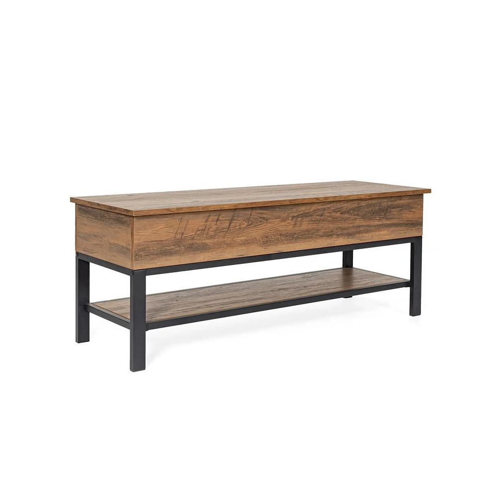 Green River Rustic Farmhouse Entryway Bench With Bottom Storage Shelf