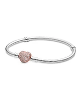 Pandora Moments Cubic Zirconia Pave Heart Clasp Snake Chain Bracelet