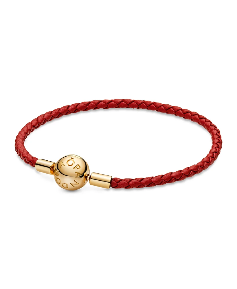 Pandora Moments 14K Gold-Plated Red Woven Leather Bracelet