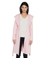 Jennie Liu Women's Cashmere Wool Double Face Hooded Overcoat with Belt