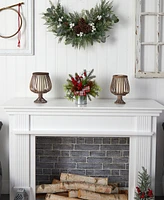 Holiday Winter Pinecones, Berries, Greenery and Plaid Bow Artificial Christmas Table Arrangement, 12"