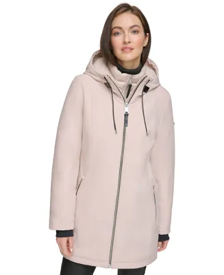 Dkny Womens Hooded Bibbed Zip-Front Puffer Coat