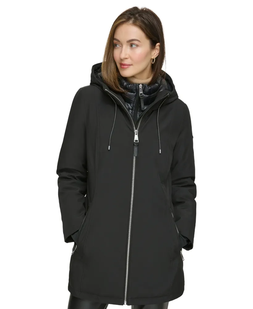 Dkny Women's Hooded Bibbed Zip-Front Puffer Coat