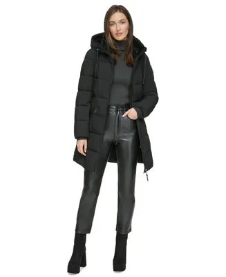 Dkny Women's Faux-Fur-Trim Hooded Puffer Coat, Created for Macy's