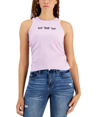 Rebellious One Juniors' Embroidered Ruched Tank Top