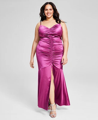 Bcx Trendy Plus Ruched Satin Gown, Created for Macy's