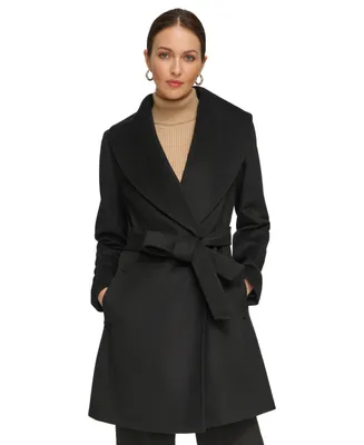 Dkny Women's Shawl-Collar Wool Blend Wrap Coat