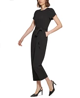 Calvin Klein Petite Puff-Sleeve Belted Jumpsuit