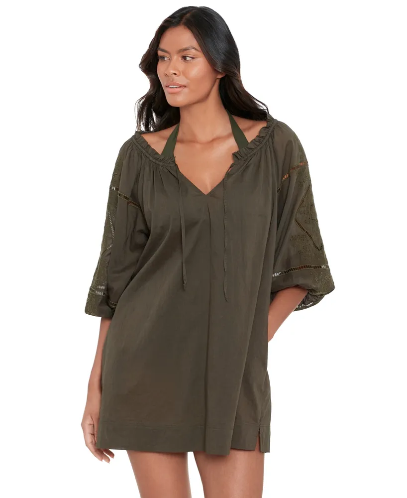 Lauren Ralph Women's Cotton Embroidered Dress Cover-Up