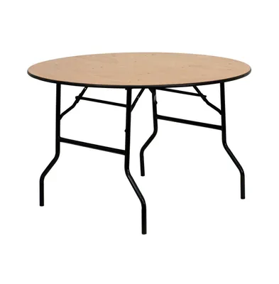 4-Foot Round Wood Folding Banquet Table With Clear Coated Finished Top