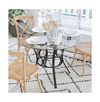 42" Round Glass Dining Table With Metal Frame