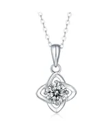Sterling Silver White Gold Plated with 2ct Round Lab Created Moissanite Solitaire 4-Pointed Orbital Star Pendant Necklace