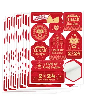 Lunar New Year 2024 Year of the Dragon Favor Sticker Set 12 Sheets 120 Stickers