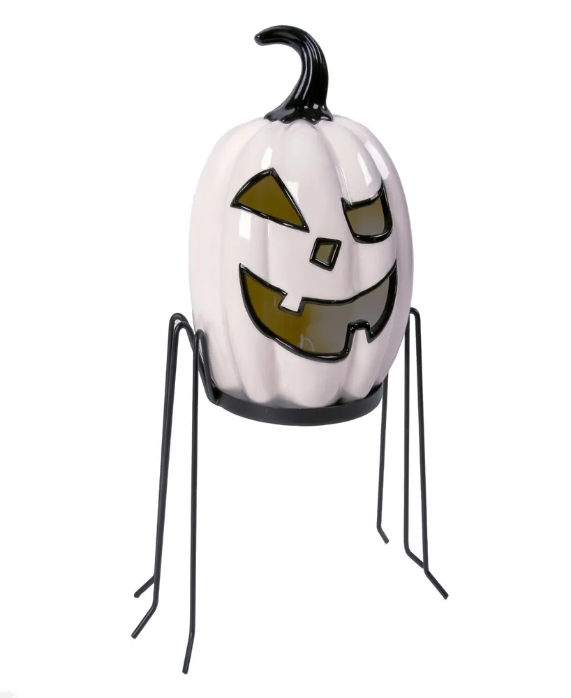 National Tree Company 15" Pre-Lit Ghost Pumpkin In Stand