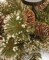 National Tree Company 30" Glittery Bristle Pine Centerpiece w/3 Candle Holders & 6 White Tipped Cones