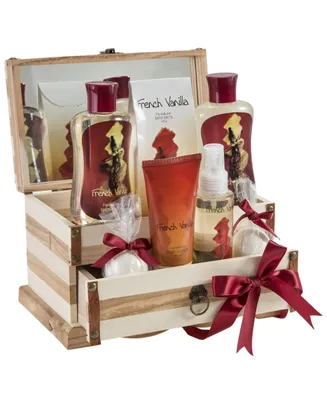 Freida and Joe French Vanilla Fragrance Spa & Skin Care Set in a Wooden Jewelry Box Luxury Body Care Mothers Day Gifts for Mom