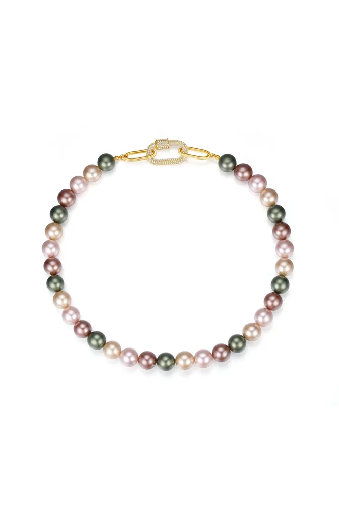 Shell Pearl Necklace with Gem-Encrusted Carabiner Lock (Large)