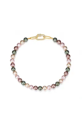 Shell Pearl Necklace with Gem-Encrusted Carabiner Lock (Large)