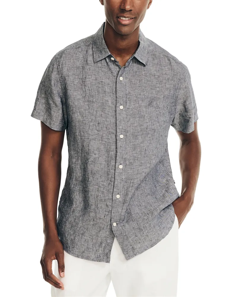 Nautica Men's Classic-Fit Solid Linen Short-Sleeve Shirt