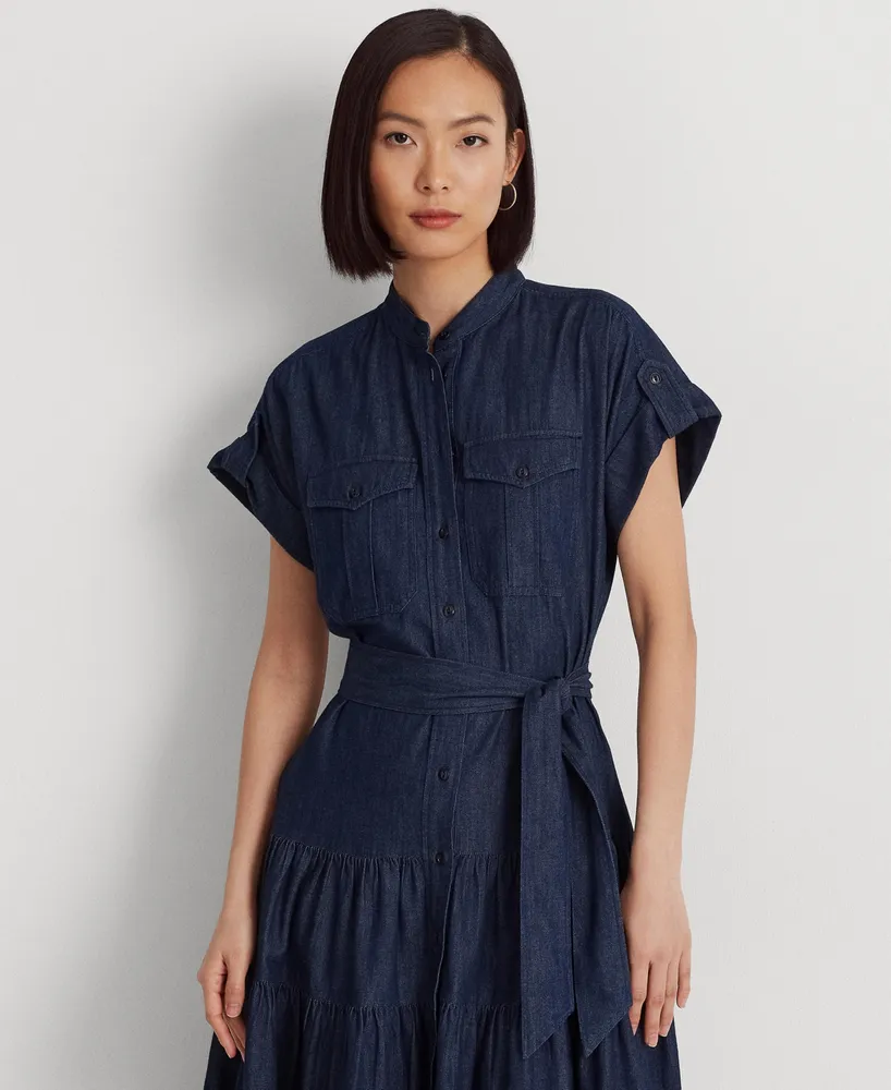 Lauren Ralph Lauren Women's Belted Denim Tiered Shirtdress