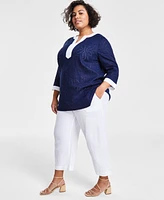 Charter Club Plus 100% Linen Cropped Pants, Created for Macy's