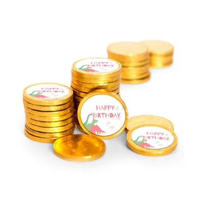 84 Pcs Pink Dinosaur Kid's Birthday Candy Party Favors Chocolate Coins with Gold Foil