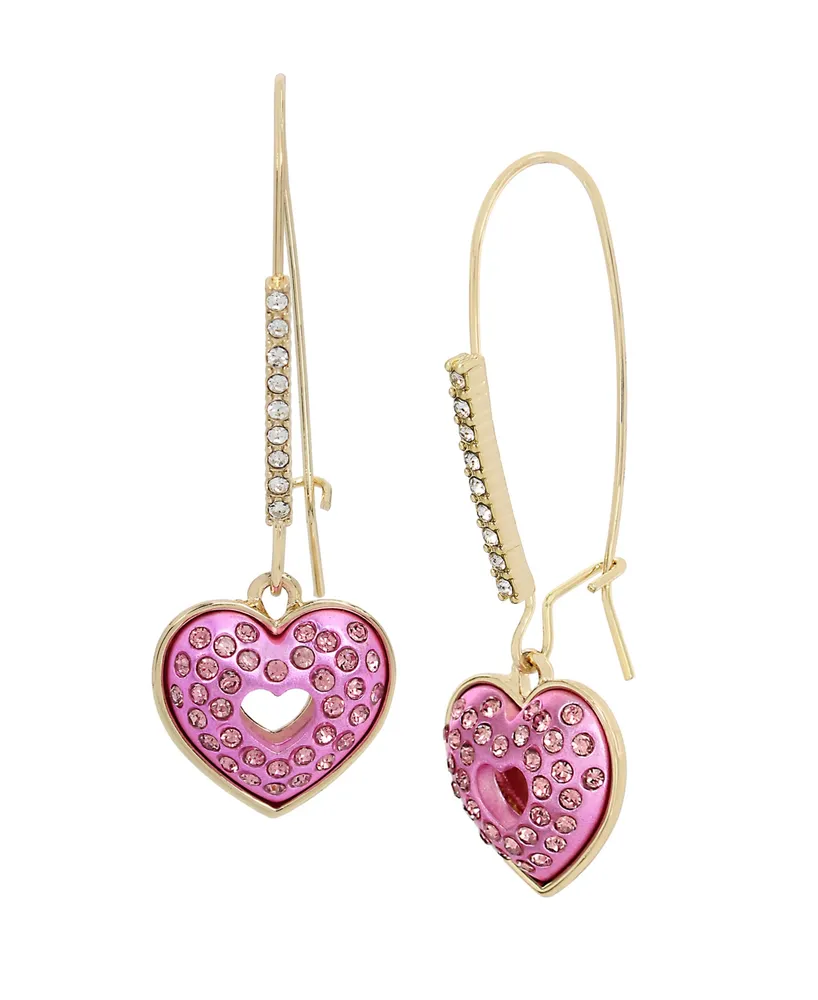 Betsey Johnson Faux Stone Pave Heart Dangle Earrings