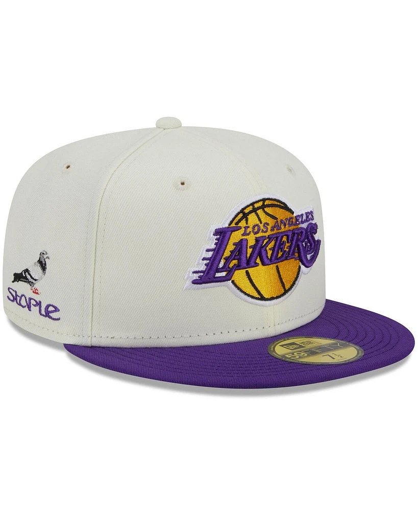Men's New Era x Staple Cream, Purple Los Angeles Lakers Nba Two-Tone 59FIFTY Fitted Hat