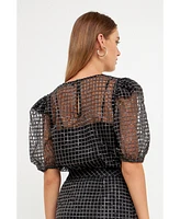 Women's Sequins Mesh Grid Top